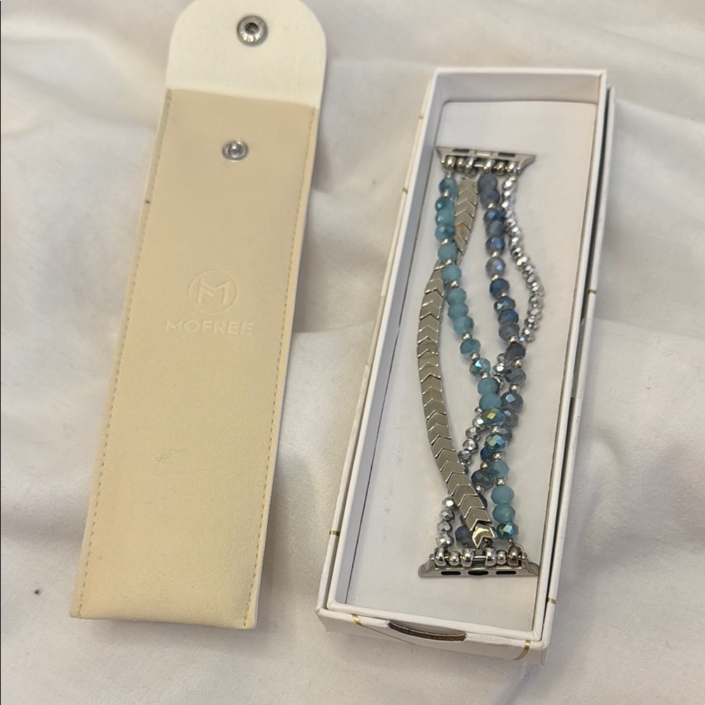 Silver and Blue Beaded Bracelet Watch Band for Apple Watch